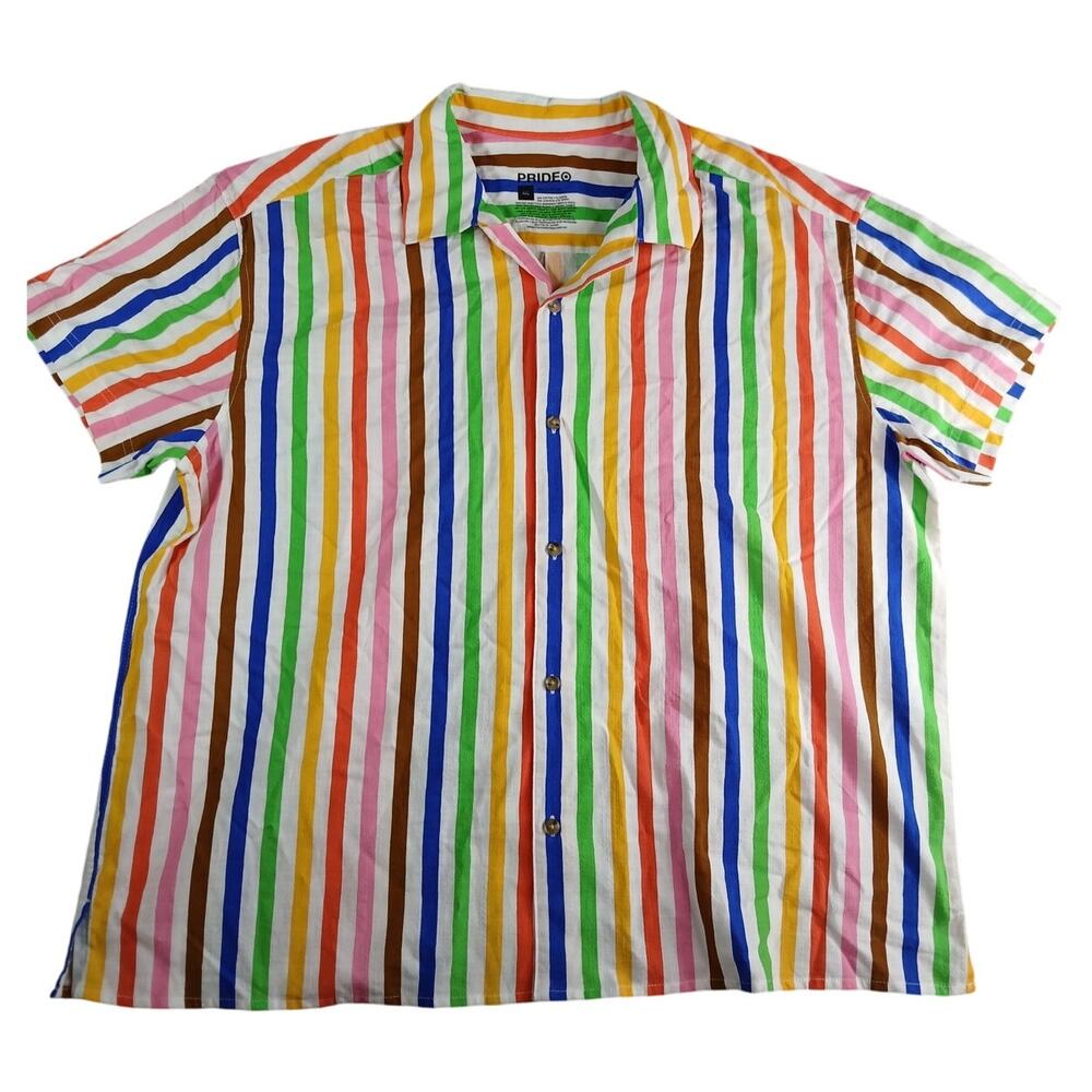 Target Pride Shirt Unisex XXL 2XL LGBTQ Polo Rainbow Stripe Button Down NWT